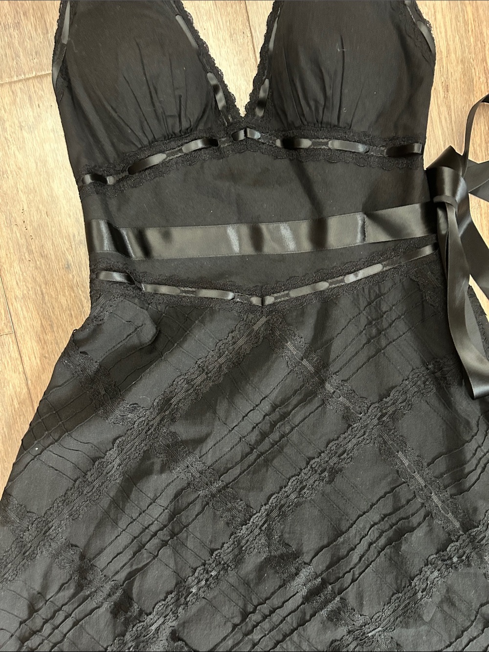 VTG Y2K Lydia Procanik Cotton Ribbon Lace Slip Dress with Satin Waist Tie sz 2 - Picture 4 of 15